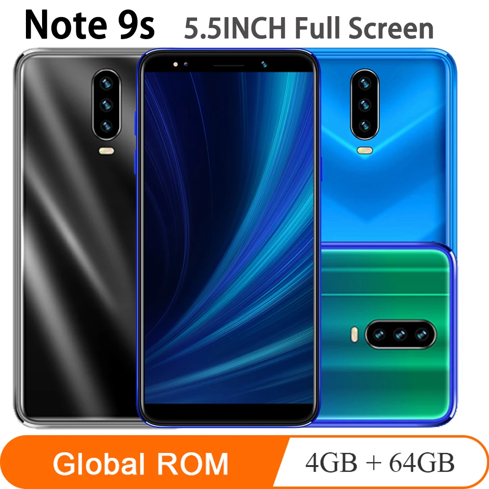 Мобильный телефон Note 9s 4 Гб ОЗУ 64 ПЗУ экран 5 дюйма 18:9 HD android четырёхъядерный