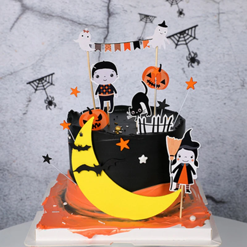 

Halloween party decoration Cake Topper Halloween Party cake decoration insert sign Dessert decoration Pumpkin Decoration Sign