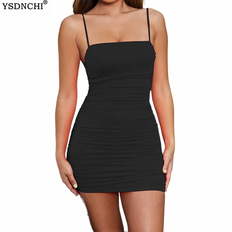 

YSDNCHI Black Spaghetti Strap Sexy Mini Party Dresses Sleeveless Skinny Soft Women Backless Summer Fashion White Slim Vestidos