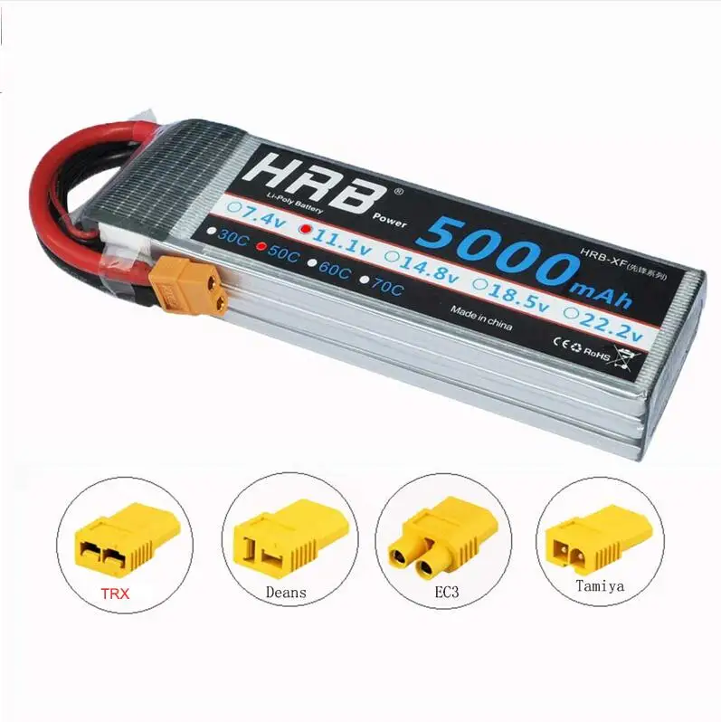 XT60 with adapter 2 единицы HRB Lipo 3S 5000 мАч аккумулятор с ру 11,1 В 50C XT60 Deans разъем для Traxxas x-maxx trx4 защитник 1:10 1:12 автомобили, вертолет - Цвет: XT60 with adapter
