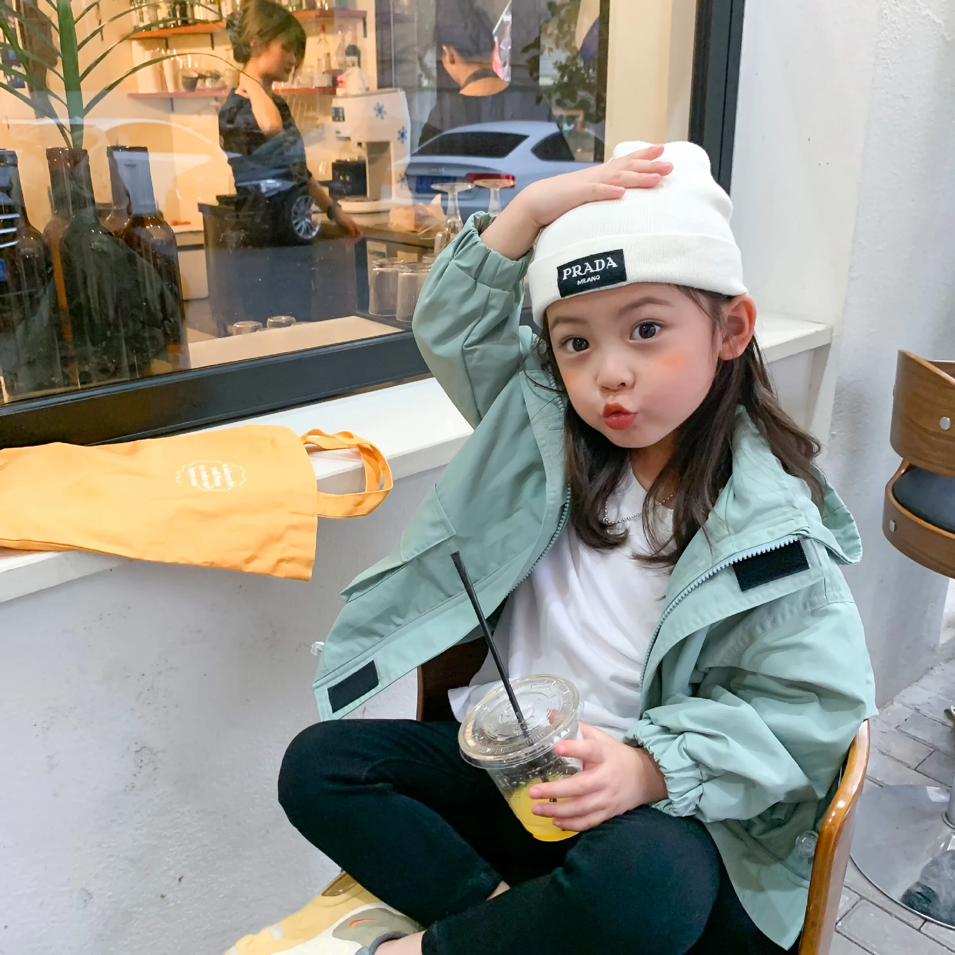 

Куртка на молнии с капюшоном для девочек, корейский стиль, Детская куртка с трехмерными карманами, свободный тренчкот, Детская однотонная в...