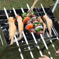 10pcsset bbq barbecue stainless steel grilling kabob kebab flat skewers needle