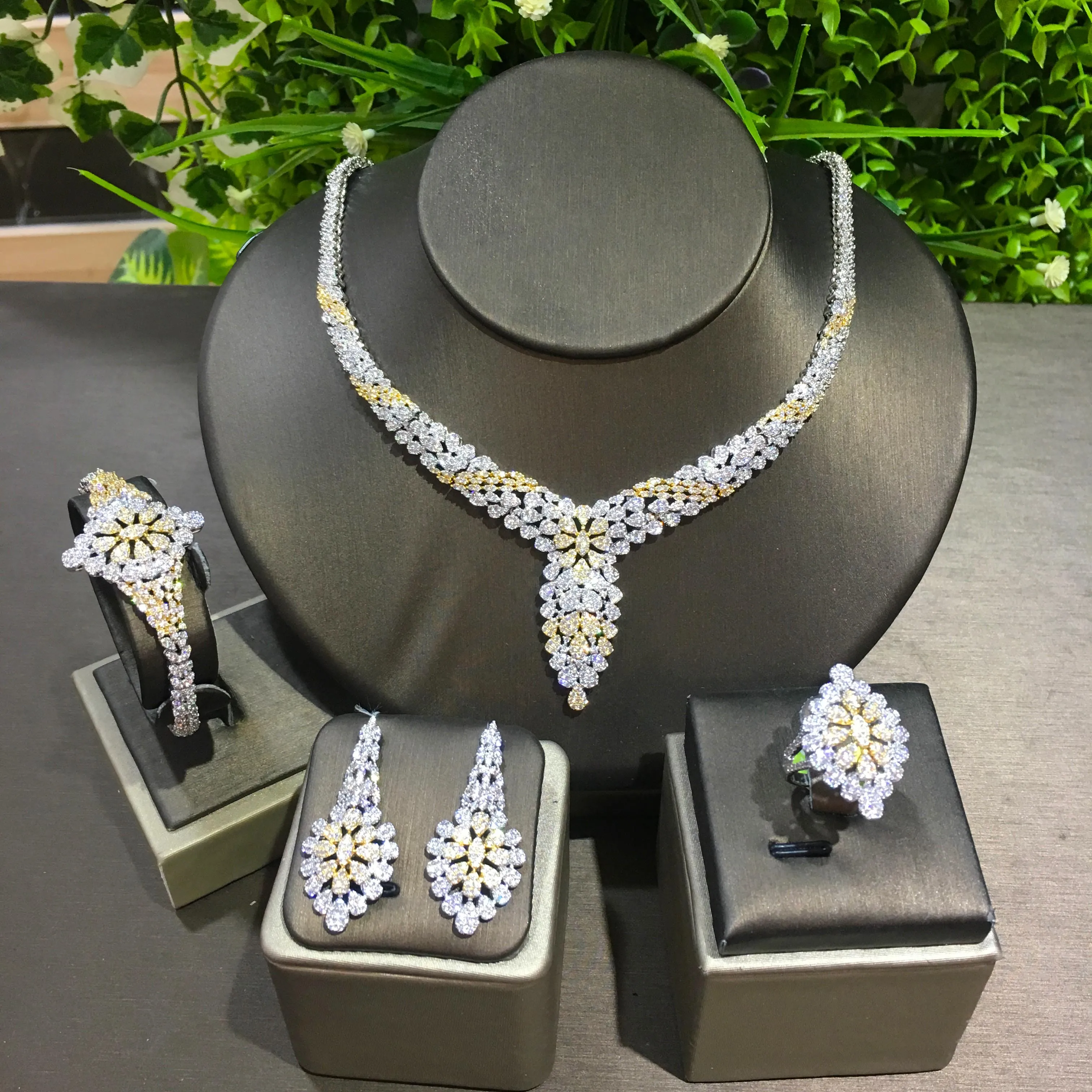 

TIRIM Dubai Elegant Bridal Necklace Set for Women Cubic Zirconia Wedding Jewelry Sets Brides Accessories Jewelri Wed Engagement