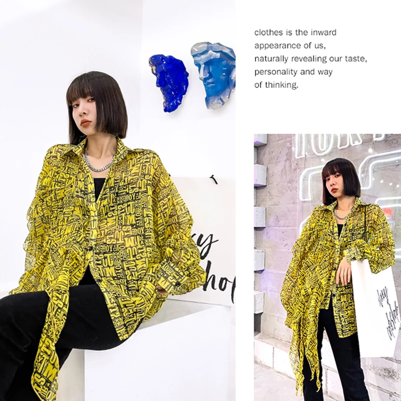 

Plus Size Women Blouses Summer Ladies Vintage Letter Printed Irregular Thin Shirts Loose Casual Bat Sleeve Tops 2021 4XL 5XL 6XL
