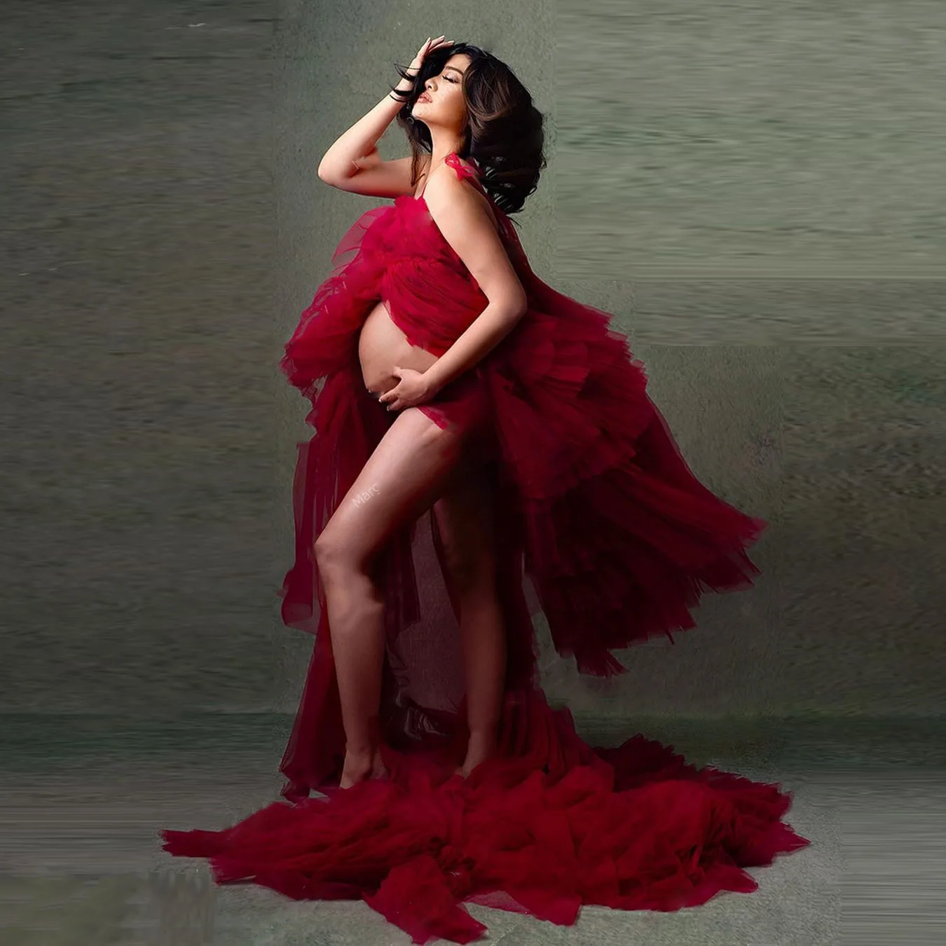 

Платье для беременных Тюлевое платье вечерние платья женское платье детский душ мягкие пышные гофрированные сексуальные платья с открытым...