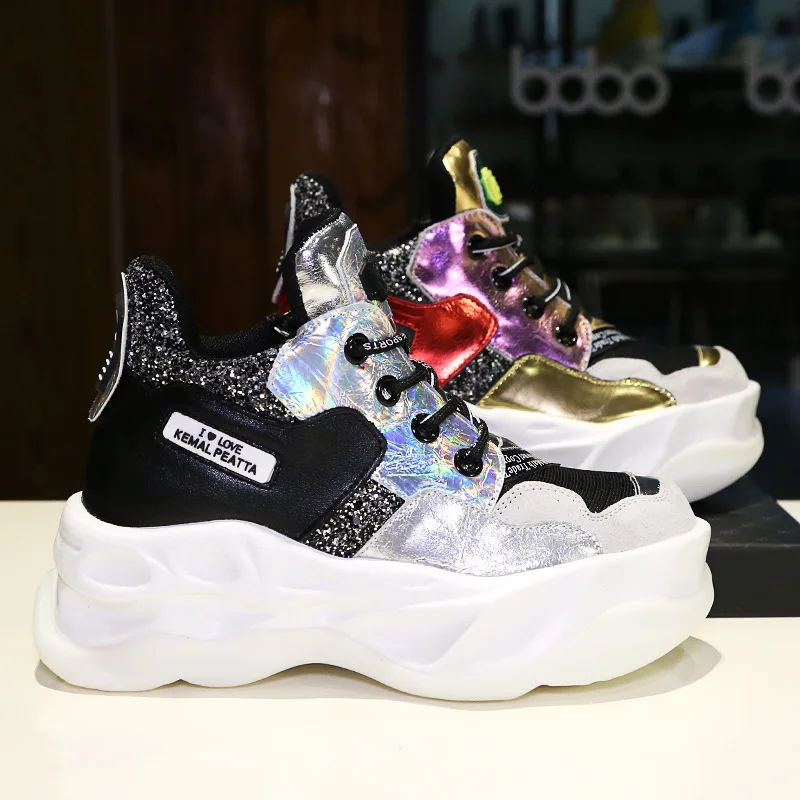 Женские кроссовки с круглым носком fujin черные из натуральной кожи сеткой разных