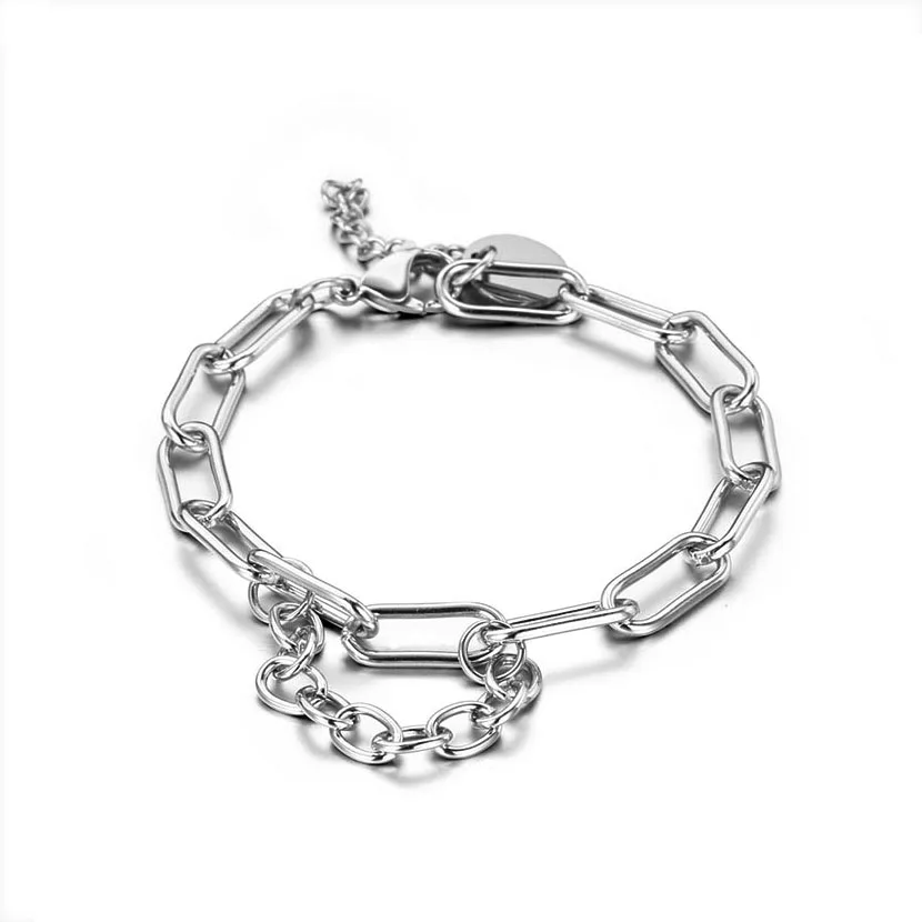 

Для мужчин и женщин из нержавеющей стали звено цепи браслеты серебряного цвета для мужского и женского украшения Подарок на годовщину