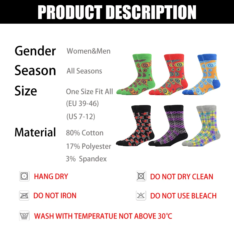 

High Quality Combed Cotton Socks Pattern Long Tube Funny Happy Men Socks Novelty Skateboard Crew Casual Crazy Socks