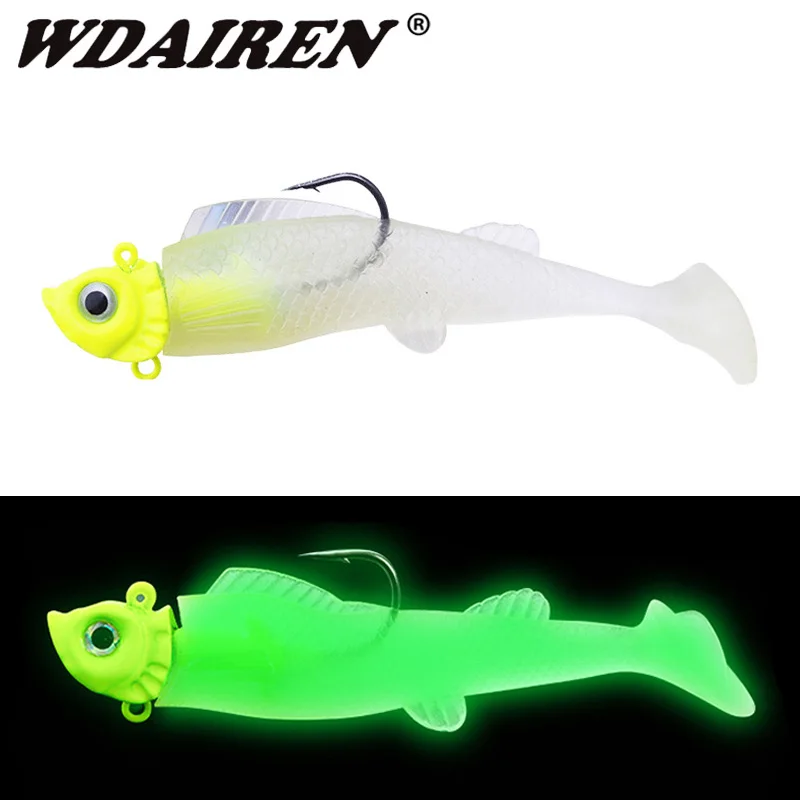 

1Pcs Jig Lead Haed Soft Fish Luminous Fishing Lures 9cm 16.5g T tail Wobblers Silicone Artifical Baits Swimbaits Bass Sea Tackle