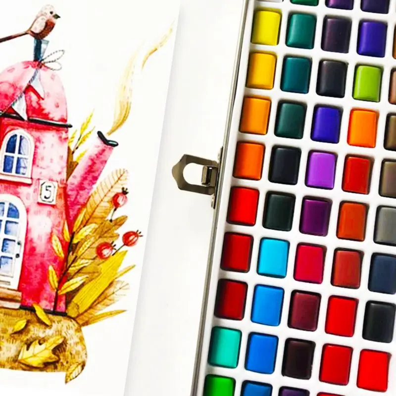 

50 Colors Solid Watercolor Paint Set Portable Watercolor Pigment for Beginner Drawing Art Supplies C26