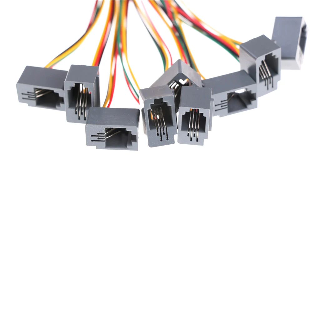 10 шт./лот 4 провода 8 см 616E 4P4C RJ11 Женский переходник для телефона|Соединители| |