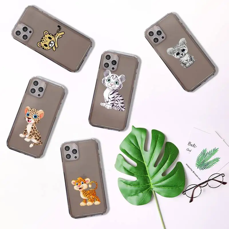 

Leopard cartoon cute Phone Case For iPhone 7 8 11 12 X XS XR MINI Pro Max Plus Retro Black Grey clear transparent