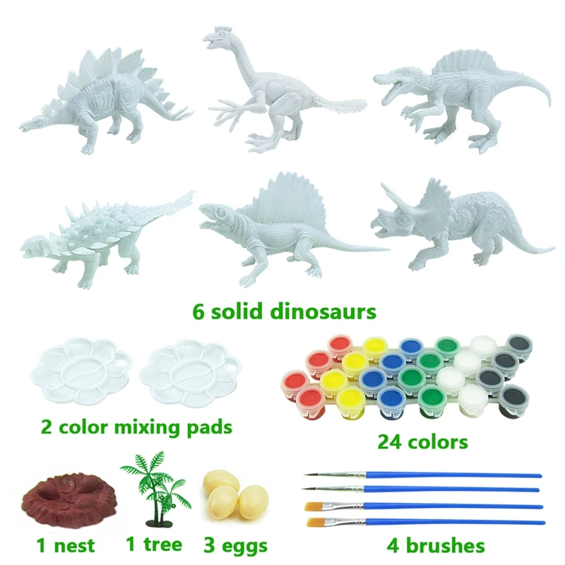 

42Pcs Diy Painted Dinosaur White Blank Model Hand Painting Dinosaur Graffiti Children Toys