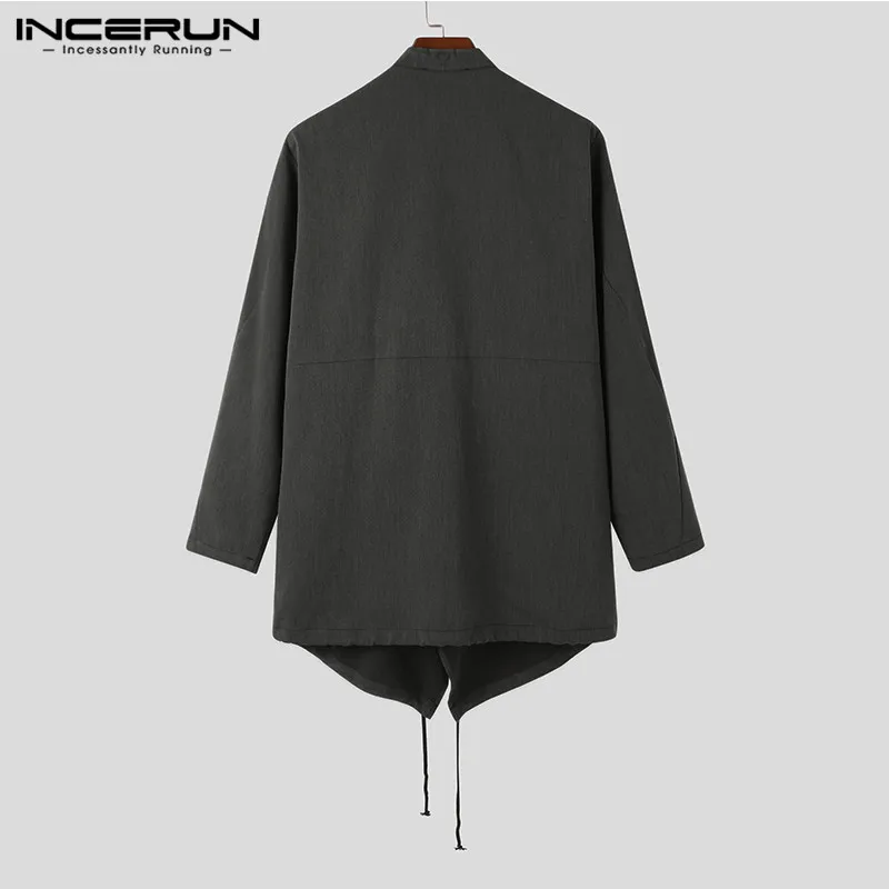 

INCERUN Men Cloak Coat Solid Color Punk Streetwear Long Sleeve Irregular Trench One Button Fashion Men Outerwear Jackets S-5XL 7