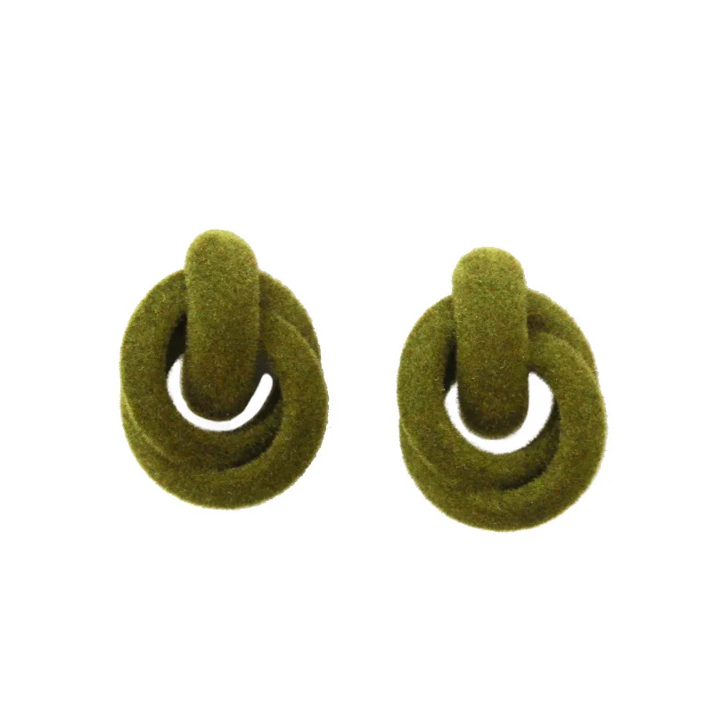 

TIMEONLY Autumn Winter Soft Plush Earrings for Women Velour Yellow Green Twisted Geometrical Statement Dangle Earrings Jewellery