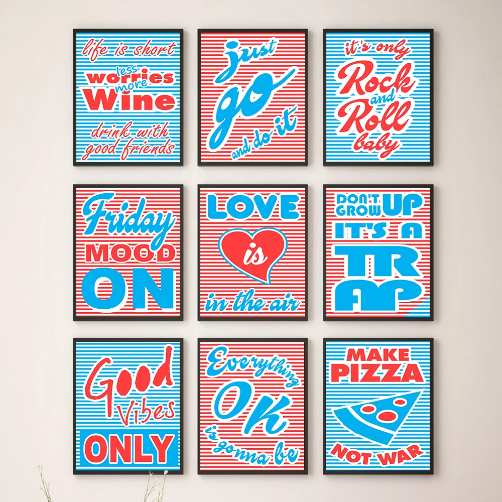 

Nordic Style Stripe Slogan Poster and Prints Red Blue Funny Text Canvas Painting Modern Wall Pictures for Living Room Home Decor