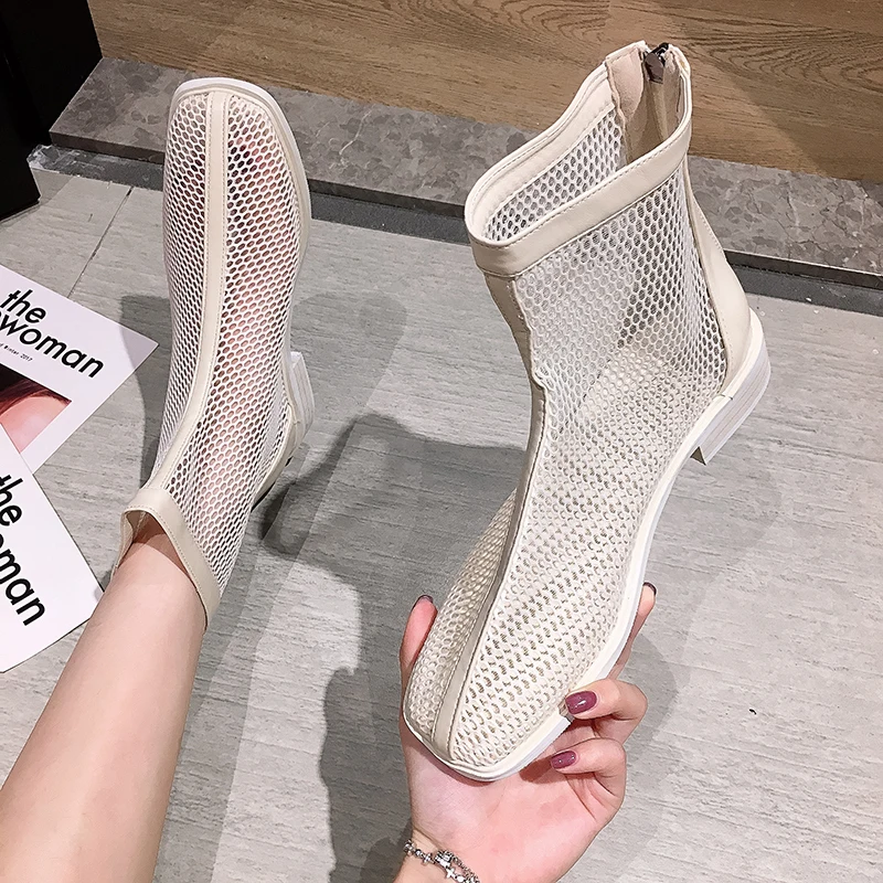 

Женские ботинки, новинка 2021, стильные осенние сетчатые Нескользящие модные короткие ботинки в британском стиле на толстом каблуке