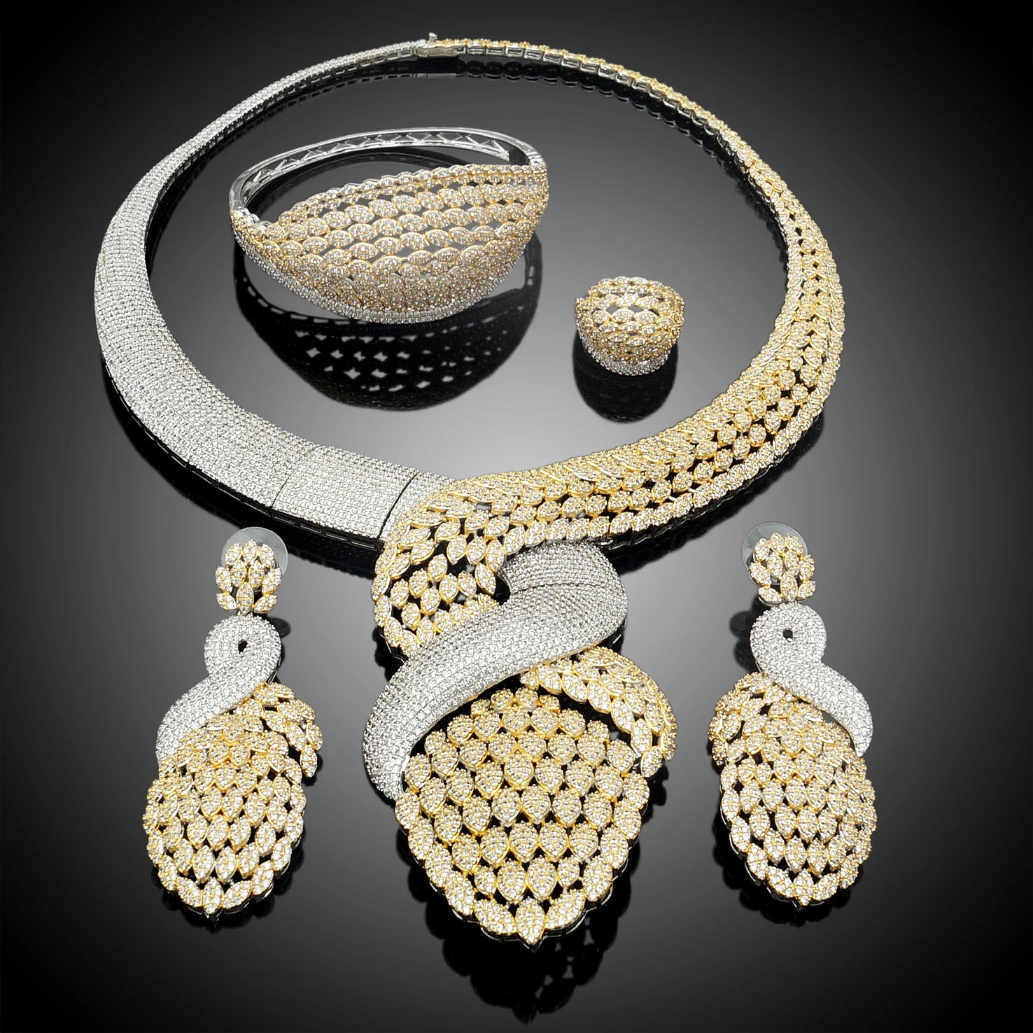 

Yulaili American Diamond Fashion Necklace Rings Earrings Bangles Jewelry Set Pure Flower Natural Zirconic Gnee Jewelry Sets