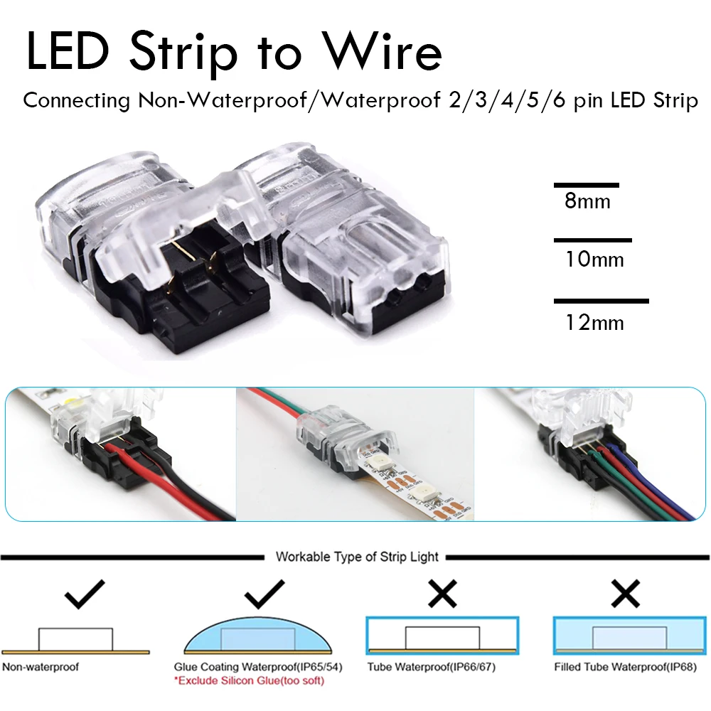 

5pcs 10pcs 2/2/4/5/6pin LED Strip Connector PCB Strip To Wire For Single RGB 3528 5050 LED Strip Wire Connection Terminal Splice