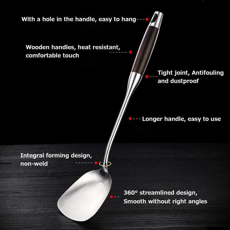

7Pcs Stainless Steel Kitchen Utensil Set Wooden Handle Slotted Spoon Slotted Spatula Soup Ladle Spatula Spaghetti Server Holder
