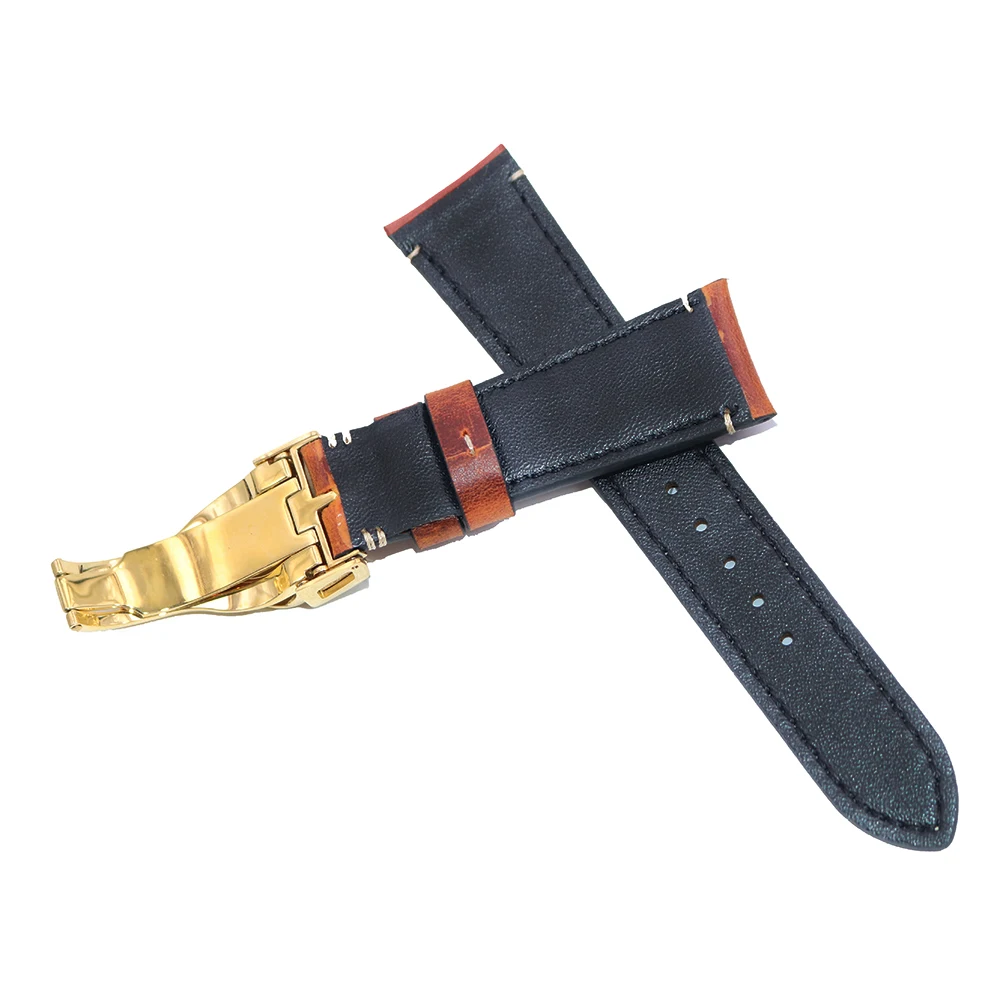 Rolamy Wholesale 22mm Vintage Style Genuine Leather Replacement Wrist Watchband Strap Belt Loops Band Bracelets For IWC Tudor