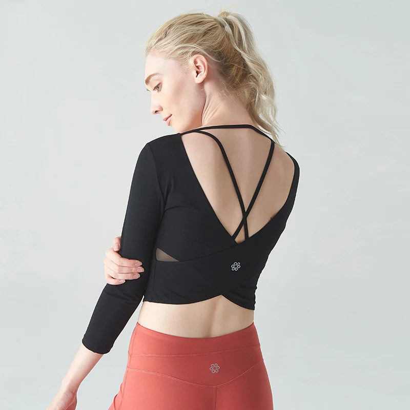 Women Yoga Tops Shirts Ladies Girl Long Three Quarter Sleeves Sportswear Training Professional Fitness Gym Workout Running Slim | Спорт и