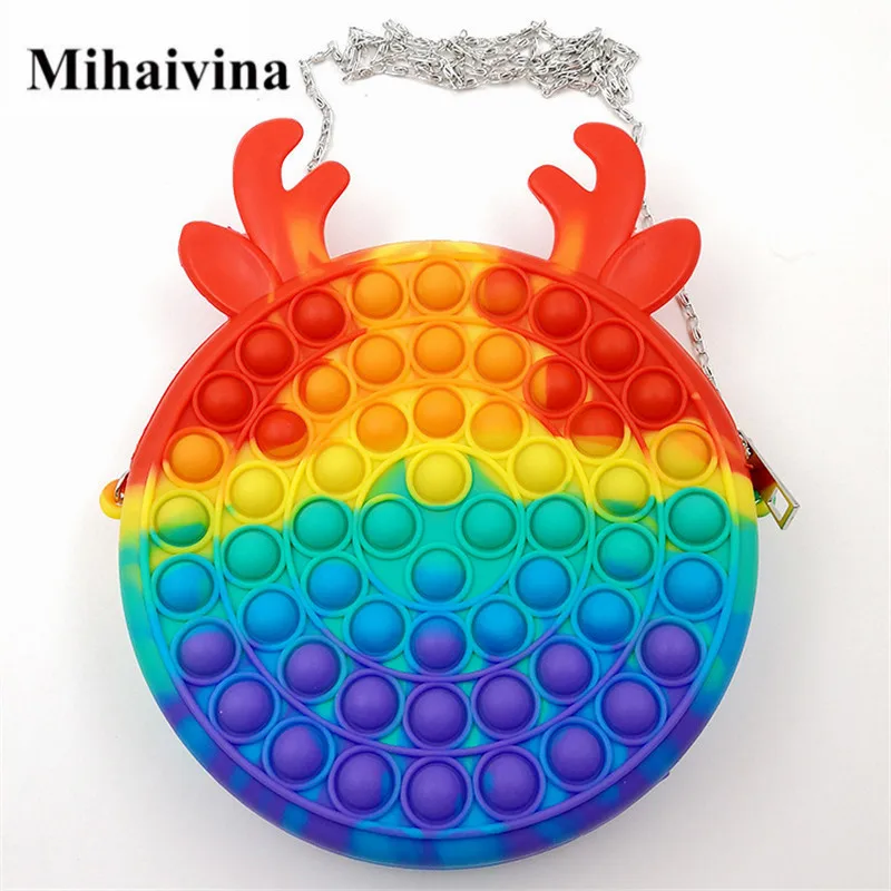 Mihaivina Rainbow Push Bubble fidget toys Bag Reliver Stress Toy Simpl Dimmer Antistress Toy Sensory Game Toy Chain Bag 