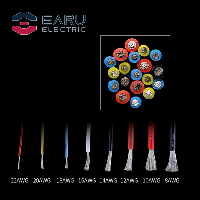 1-100M Heat-resistant Soft Electrical Silicone Wire Cable 8 10 12 14 16 18 20 22 24 26 28 30 AWG Red 5M Black Color for RC DIY |