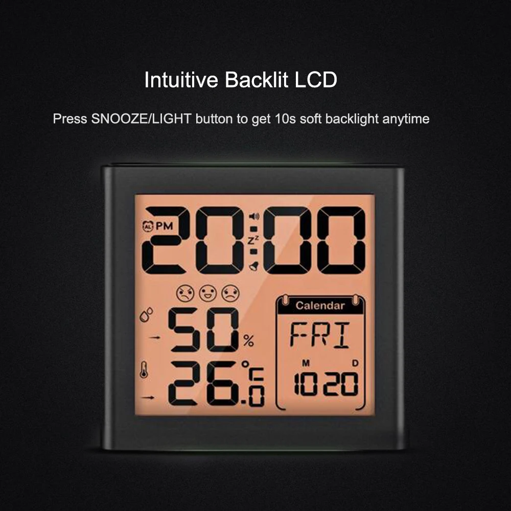 

Digital Alarm Clock With Large Backlight LCD Screen Gauge Indicator Hygrometer Thermometer Monitor With /Switch