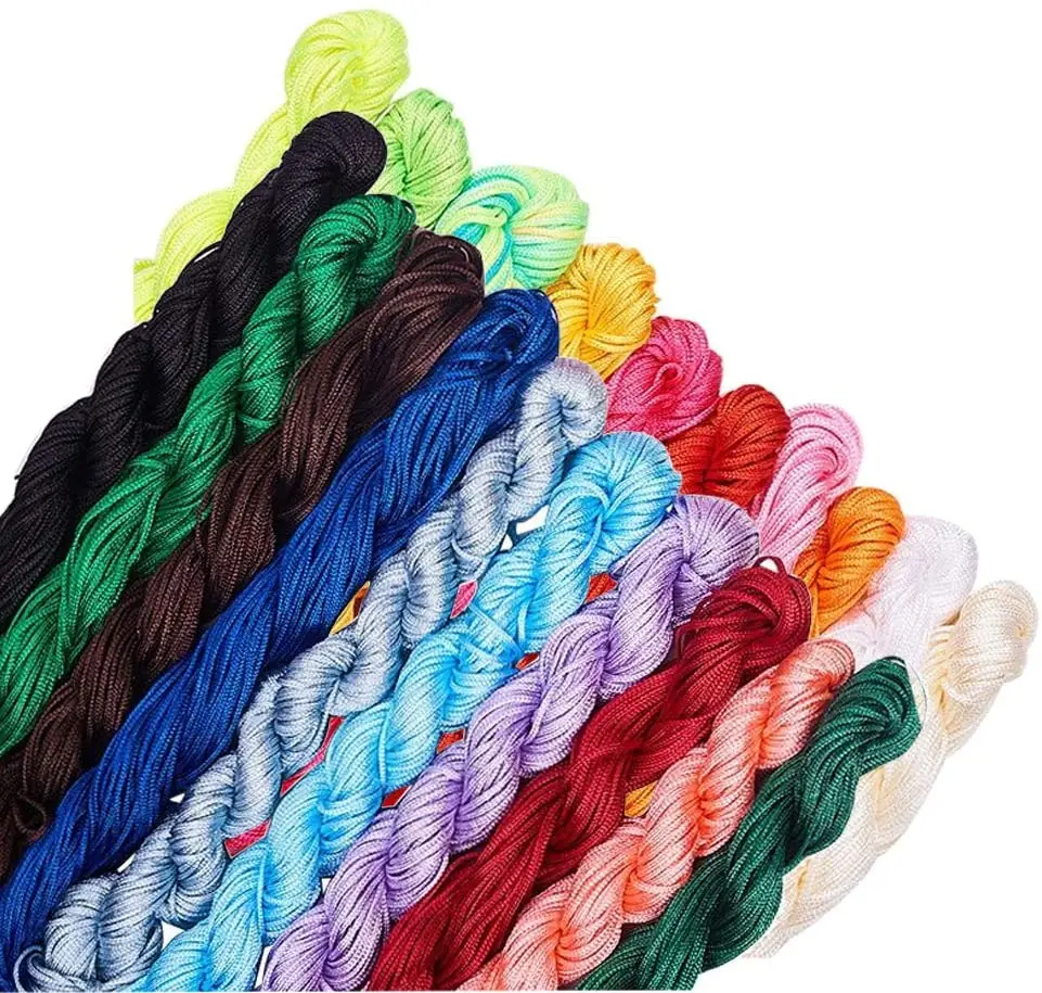 

20 цветов, около 500 ярдов, нейлоновый шнур для ювелирных изделий, 1 мм, блестящий шелковистый погремушечный шнур, шнур для бисероплетения