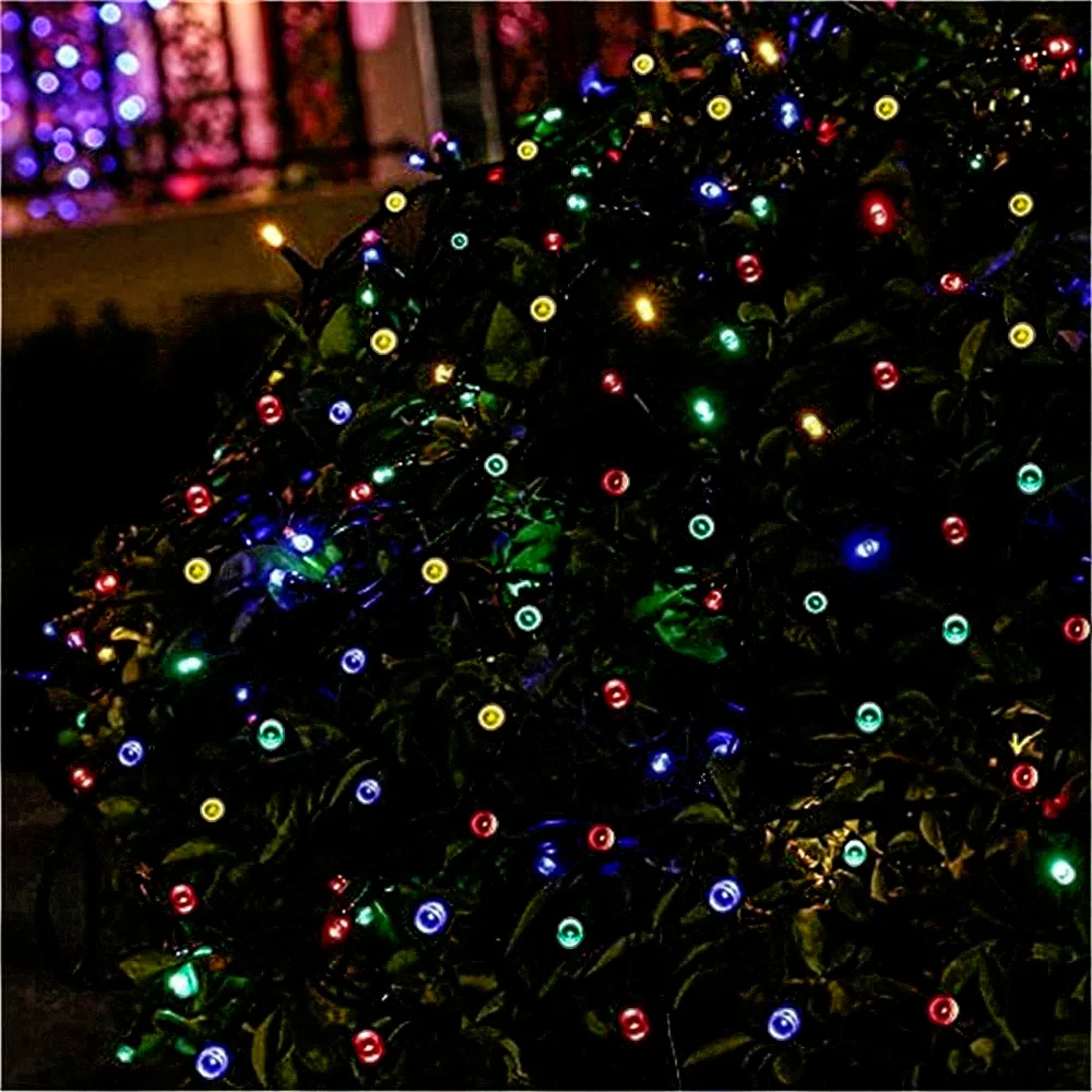 Рождественская Декоративная гирлянда на солнечной батарее, Светодиодная лента, уличная Водонепроницаемая Праздничная гирлянда для деревь... от AliExpress WW