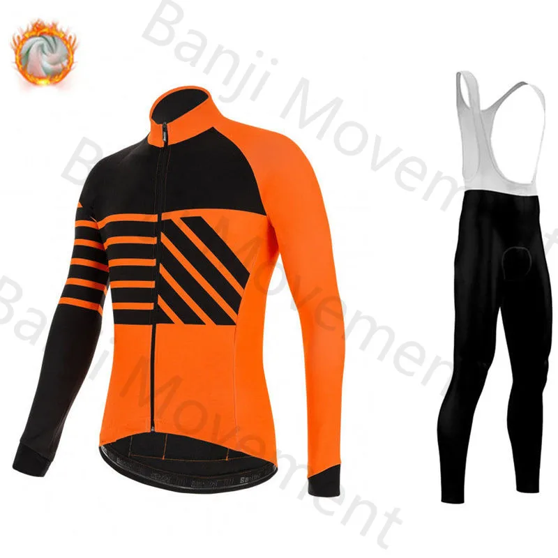 Santini Specializeding Winter Thermal Fleece Set Cycling Clothes Men's Jersey Suit Sport Riding Bike MTB Bib Pants Warm Sets - Цвет: cycling jersey set 7