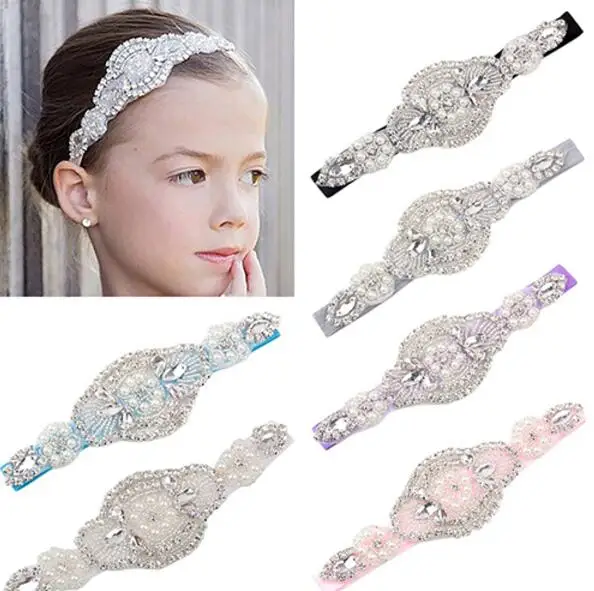 Baby Girl Toddler Infant Headband Faux Pearls Rhinestone Hairband Bride Wedding Headwear Fashion Party Hair Accessory