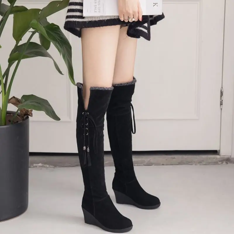Haoshen &amp Girl/теплая женская зимняя обувь Сапоги выше колена из искусственной замши