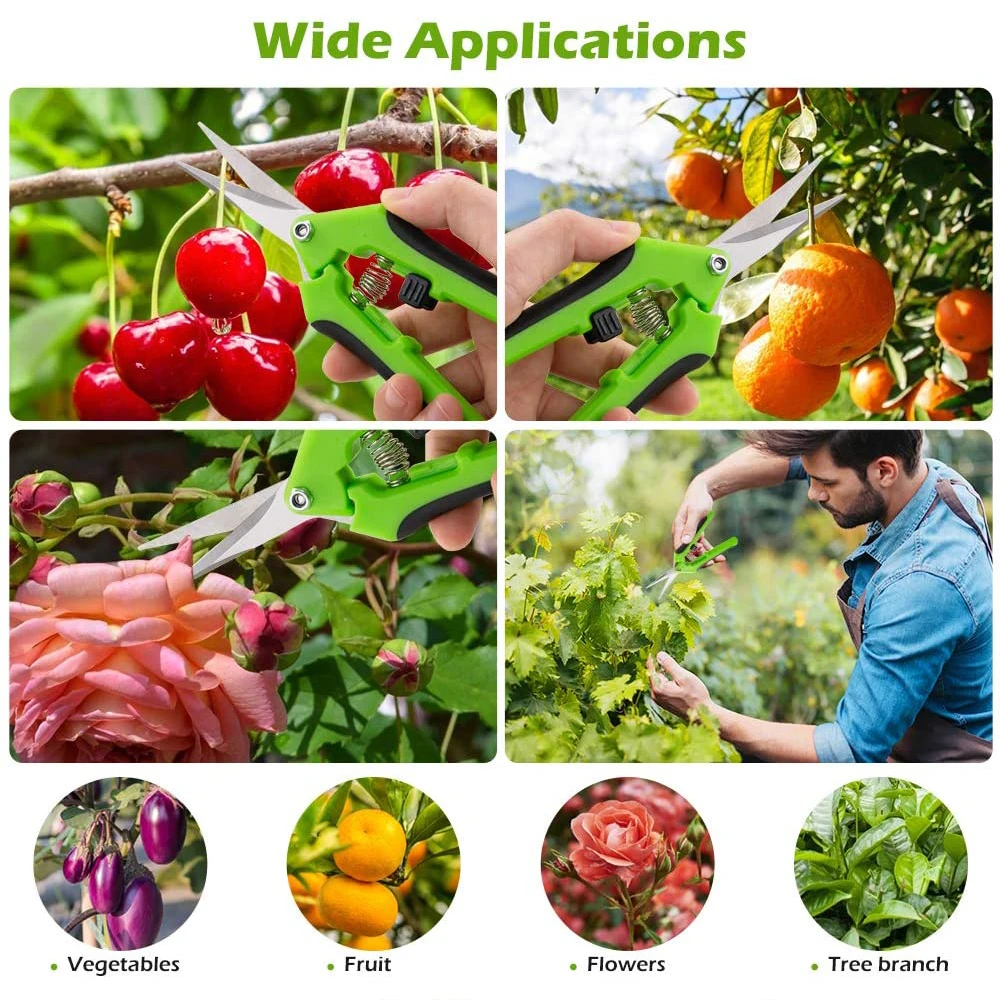 

Gardening Hand Pruner Titanium Coated Curved Straight Type Blades Safety Handle Pruning Shear Garden Scissors Trimming Tool