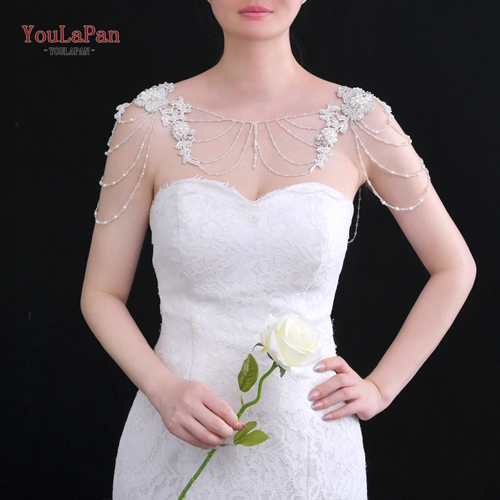 

YouLaPan G10 Gorgeous Pearls Flowers Bridal Shawl Wedding Cloak Cape Crystal Beaded Shawl Jacket Jewelry Evening Dresses Necklac