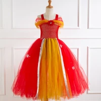 christmas dress for children red flower girls birthday party wedding net yarn long dresses elegent princess cosplay costumes