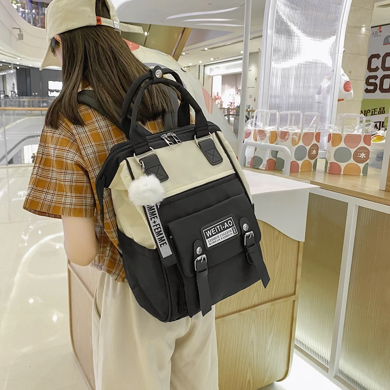 

Fashion Women's Backpack Contrast Color Teen Girl School Bag For Girls Waterproof Student Schoolbags Large Travel Backpacks