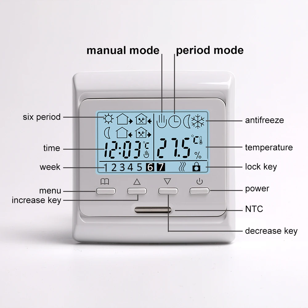 

LCD Weekly Programmable Floor Heating Temperature Regulator Controller 16A 230V Air Machanical Thermostat Warm Room Universal