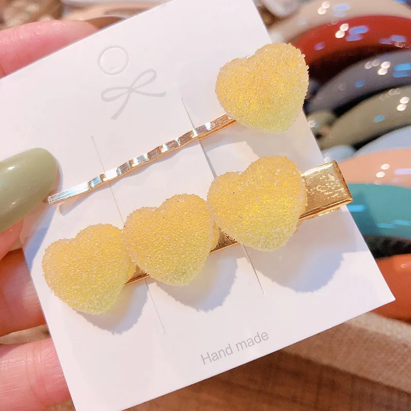 2pc heart yellow Новое сердце мягкие карамельные заколки для волос девушка заколки красочные зажимы для волос комбинированные аксессуары для волос заколка для волос для женщин девочек украшения для волос - Окраска металла: 2pc heart yellow