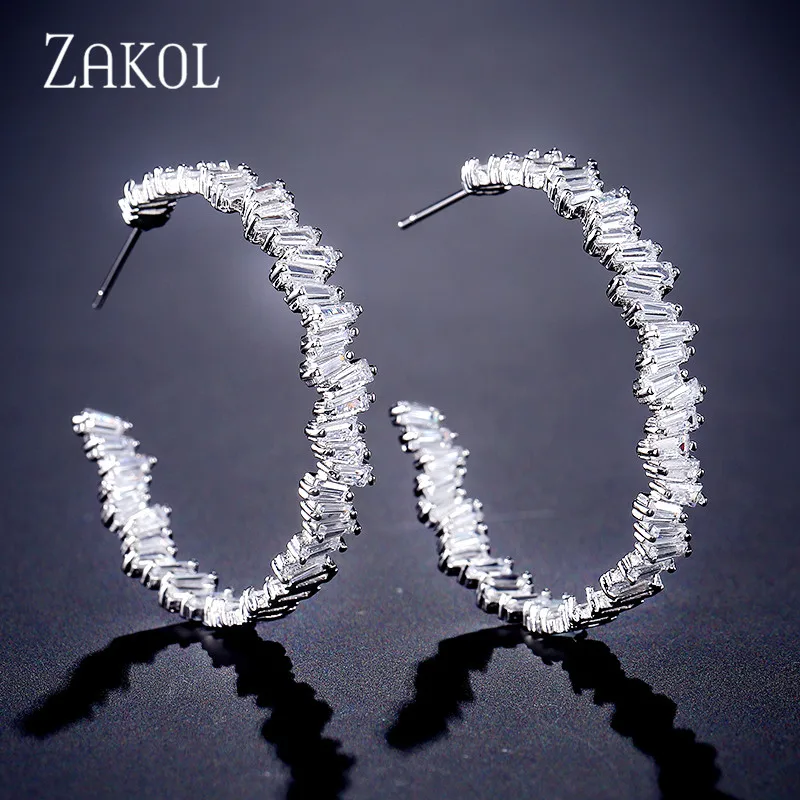 Роскошные модные женские серьги ZAKOL в виде багета с кубическим цирконием класса