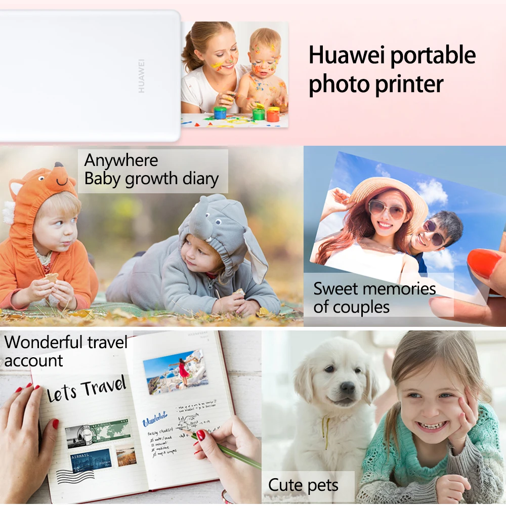 Huawei мини фотопринтер портативный карманный принтер honor мобильный телефон AR принтер 300 точек/дюйм Bluetooth 4,1 Поддержка DIY поделиться 500 мАч