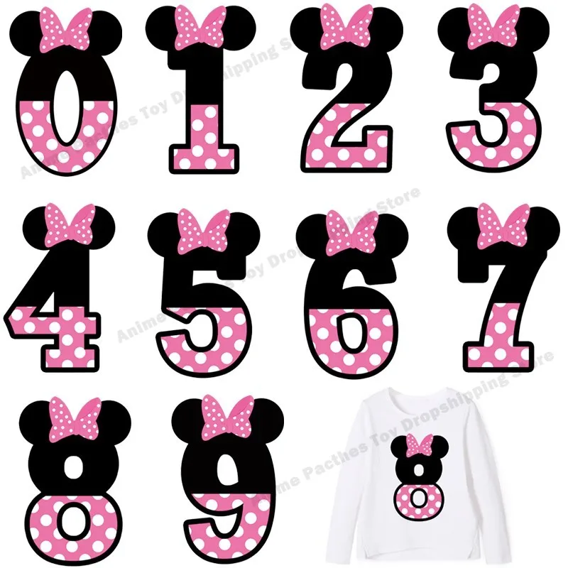

Disney Minnie digital Letters patch applique Heat transfer clothes iron on patches clothing stickers heat-sensitive Accessories