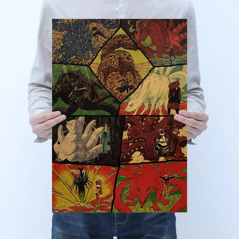 

AIMEER Famous Anime ninja Poster Ninja Village Beast Soul Retro Poster Kraft Paper Series Bar Cafe Decor Painting 51x36cm
