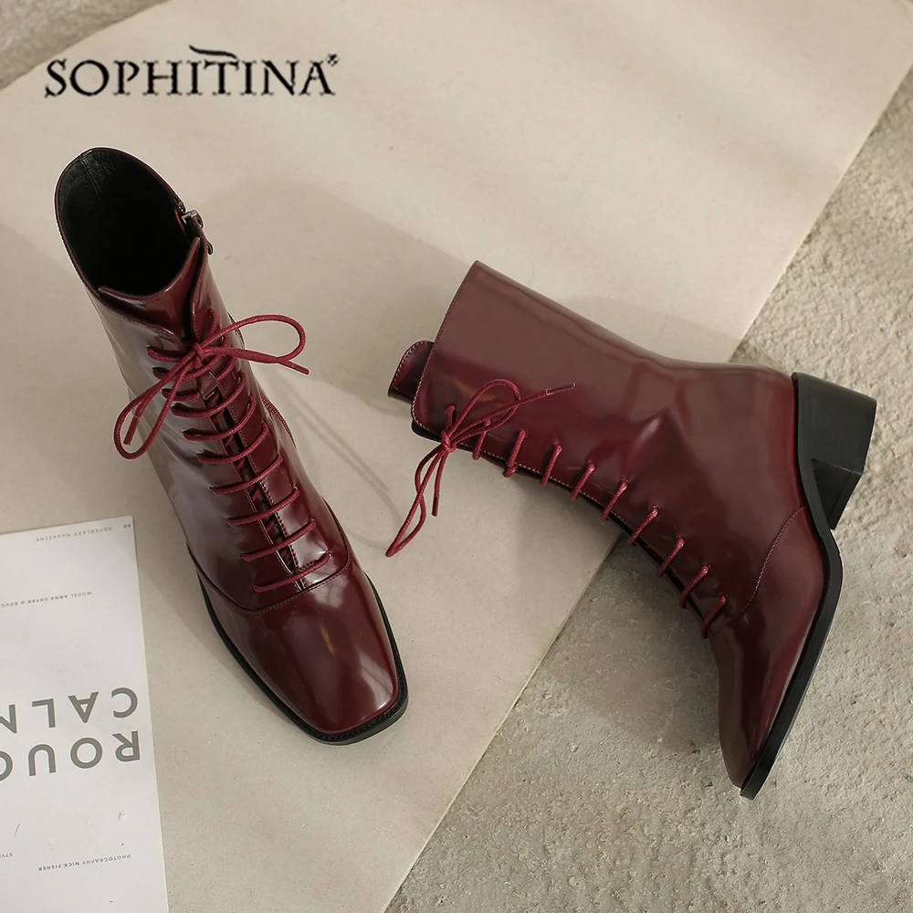 

SOPHITINA/удобные ботинки с квадратным носком; Высококачественная модная женская обувь из лакированной кожи на квадратном каблуке; Ботинки на ш...