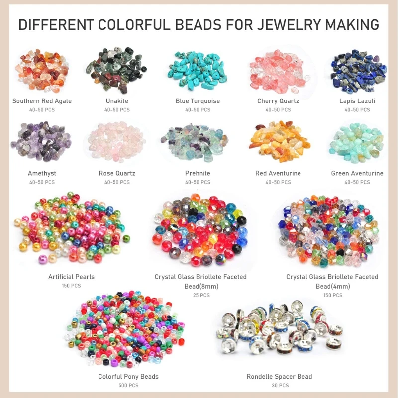 

1600Pcs Irregular Chips Stone Beads Gemstone Beads Kit Crystal Chip Beads for Necklace Bracelet Earrings Jewelry Making