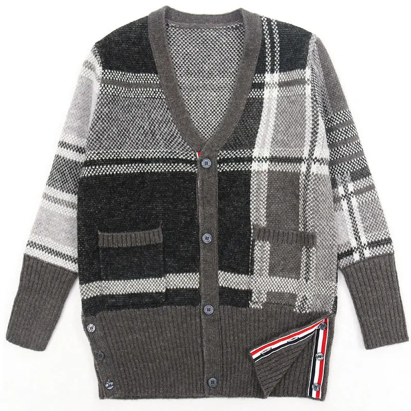 Decote em v Moda Marca Suéteres Feminino Solto Cardigans Roupas Listrado Algodão lã Xadrez Grosso Inverno Cabolsa Casual 2021 tb