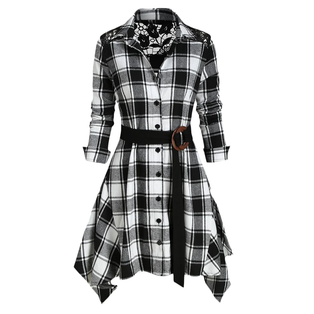 ROSEGAL кружевная панель клетчатая рубашка на пуговицах с поясом женские