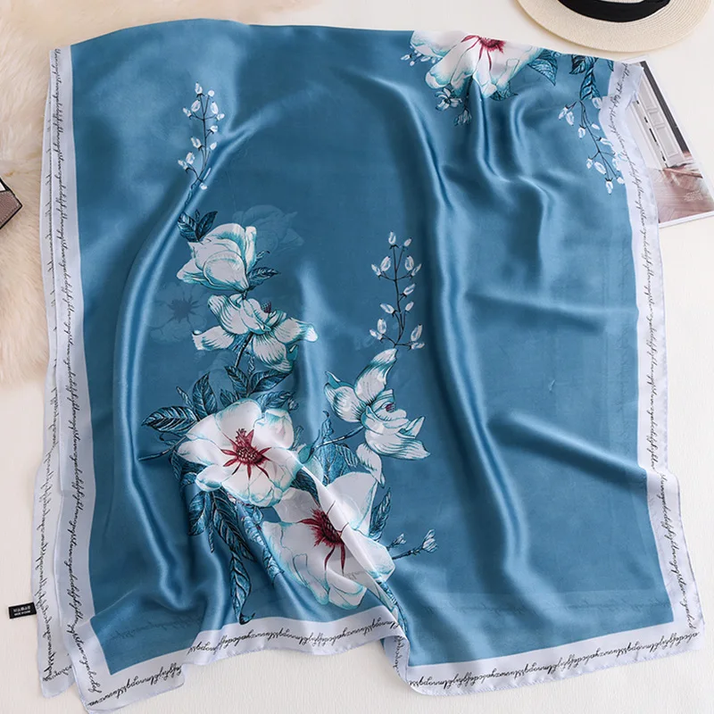 Мягкий 100% натуральный шелковый шарф женский роскошный бренд небесно-голубой
