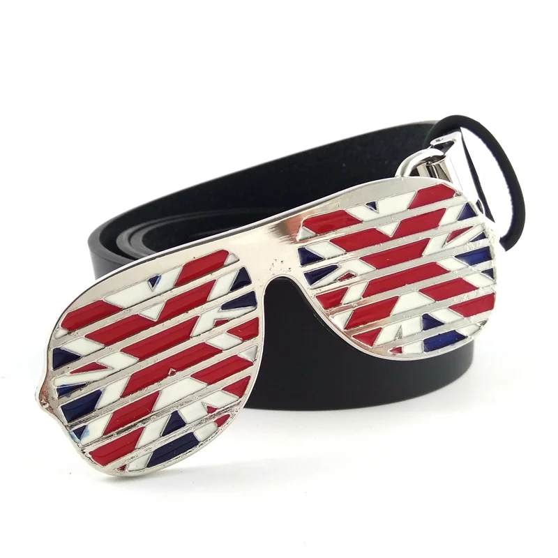 Mens Accessories Union Jack British Flag Sunglasses Novelty Belt Buckle Metal Jeans Men Fits Pants Casual Dress PU Leather Belts